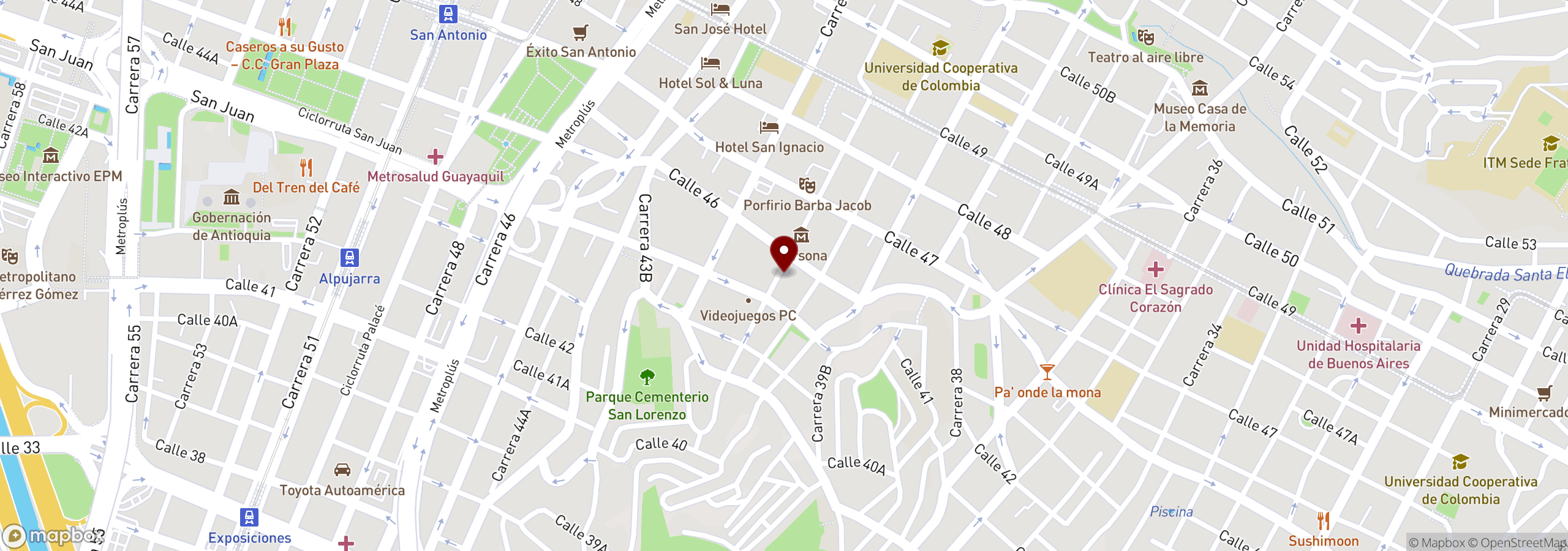 Mapa que muestra una ubicación marcada