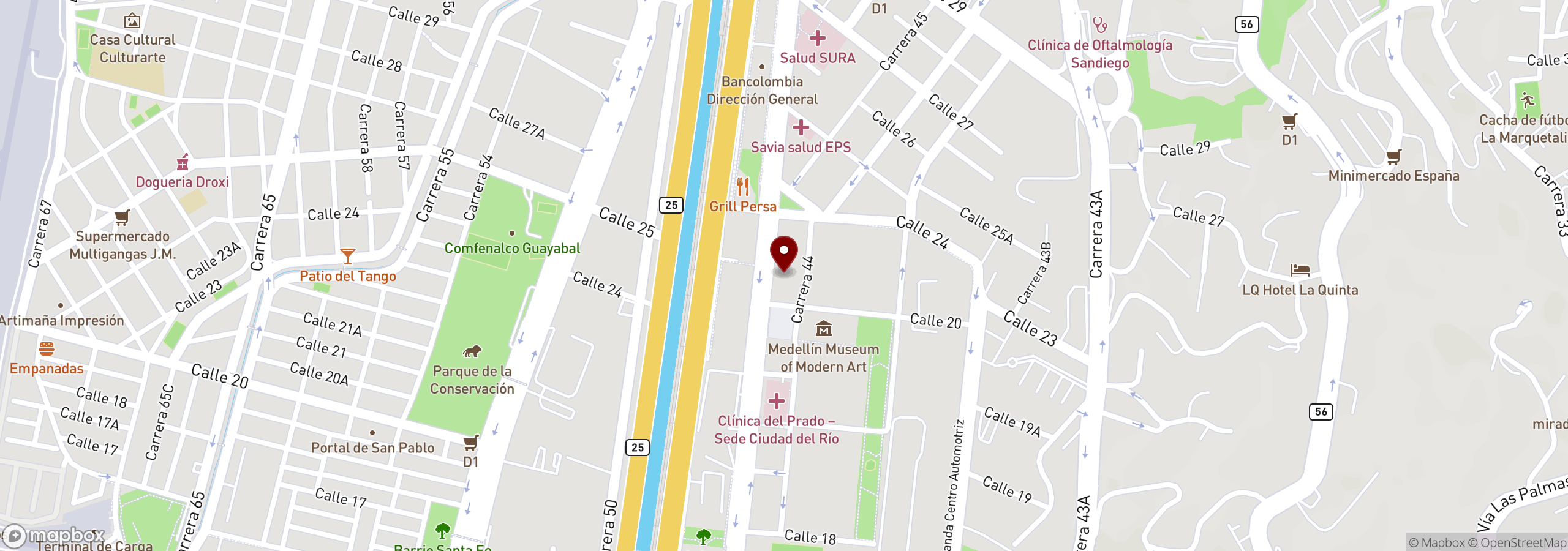 Mapa que muestra una ubicación marcada