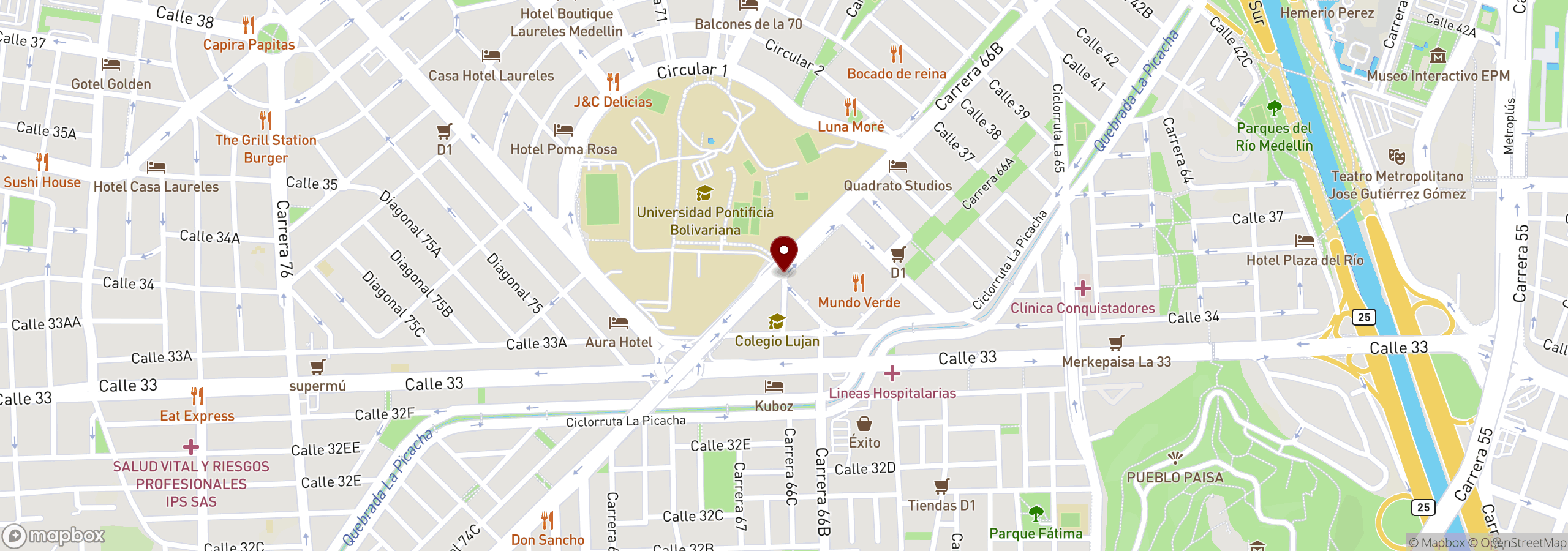 Mapa que muestra una ubicación marcada