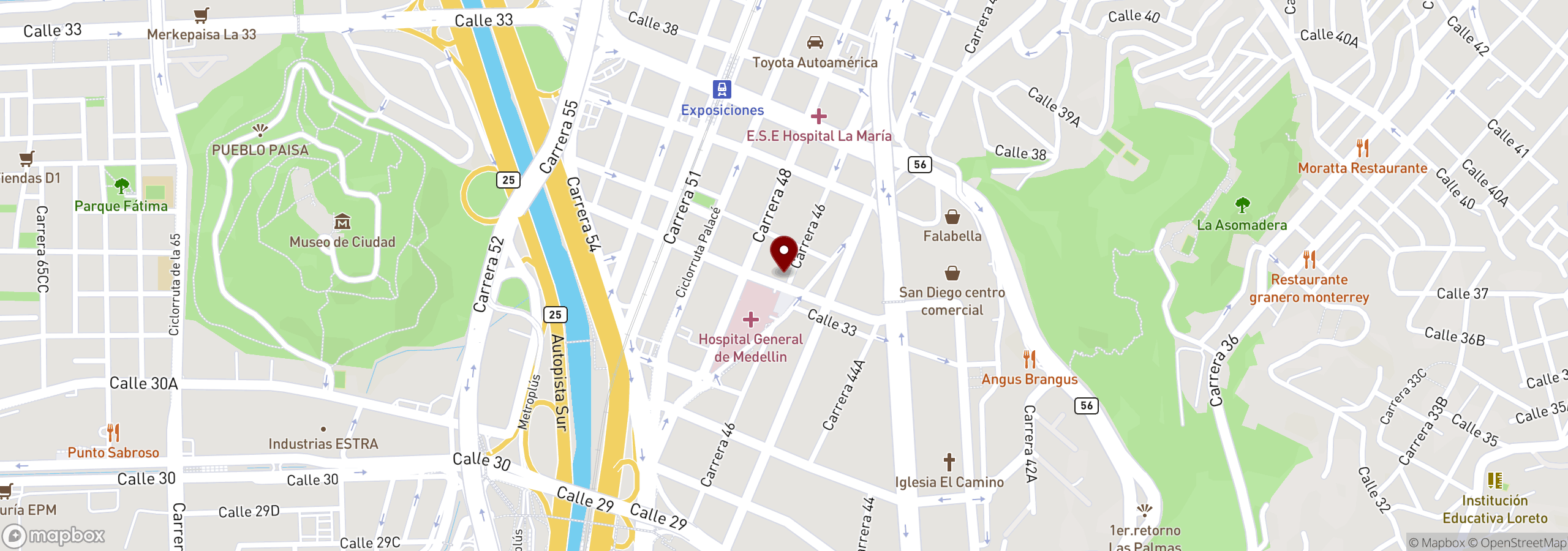 Mapa que muestra una ubicación marcada