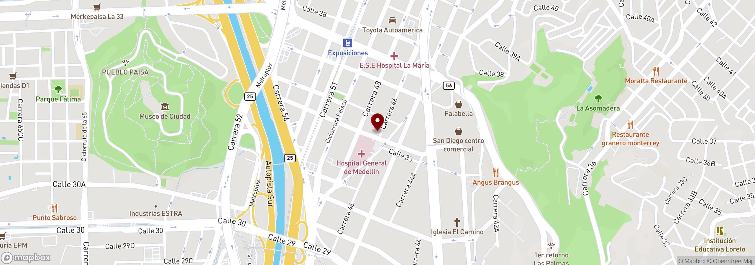 Mapa que muestra una ubicación marcada